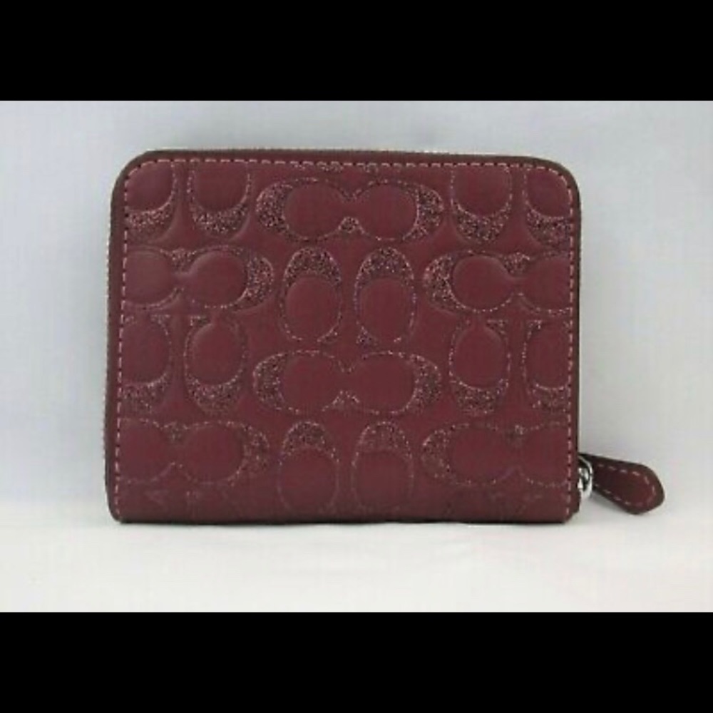 Coach Wallet Glitter Signature Leather Bifold Zip - Picture 2 of 6